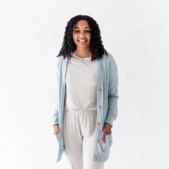 Bamboo Jersey Adult Cardigan In Fog