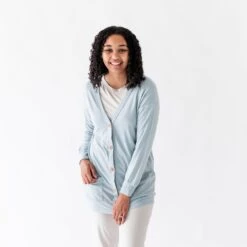 Bamboo Jersey Adult Cardigan In Fog -Kyte Baby kyte baby adult bamboo jersey cardigan adult bamboo jersey cardigan in fog 30769334747247