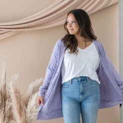 Bamboo Jersey Adult Cardigan In Taro -Kyte Baby kyte baby adult bamboo jersey cardigan bamboo jersey adult cardigan in taro 31624225521775