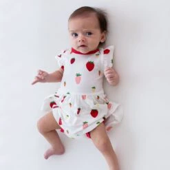 Twirl Bodysuit Dress In Strawberry -Kyte Baby kyte baby bodysuit dress twirl bodysuit dress in strawberry 32733036216431