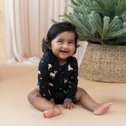 Long Sleeve Bodysuit In Midnight Deer -Kyte Baby kyte baby long sleeve bodysuits long sleeve bodysuit in midnight deer 32701825056879