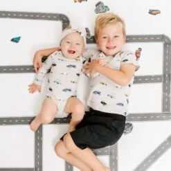 Long Sleeve Bodysuit In Vintage Cars -Kyte Baby kyte baby long sleeve bodysuits long sleeve bodysuit in vintage cars 32562629378159