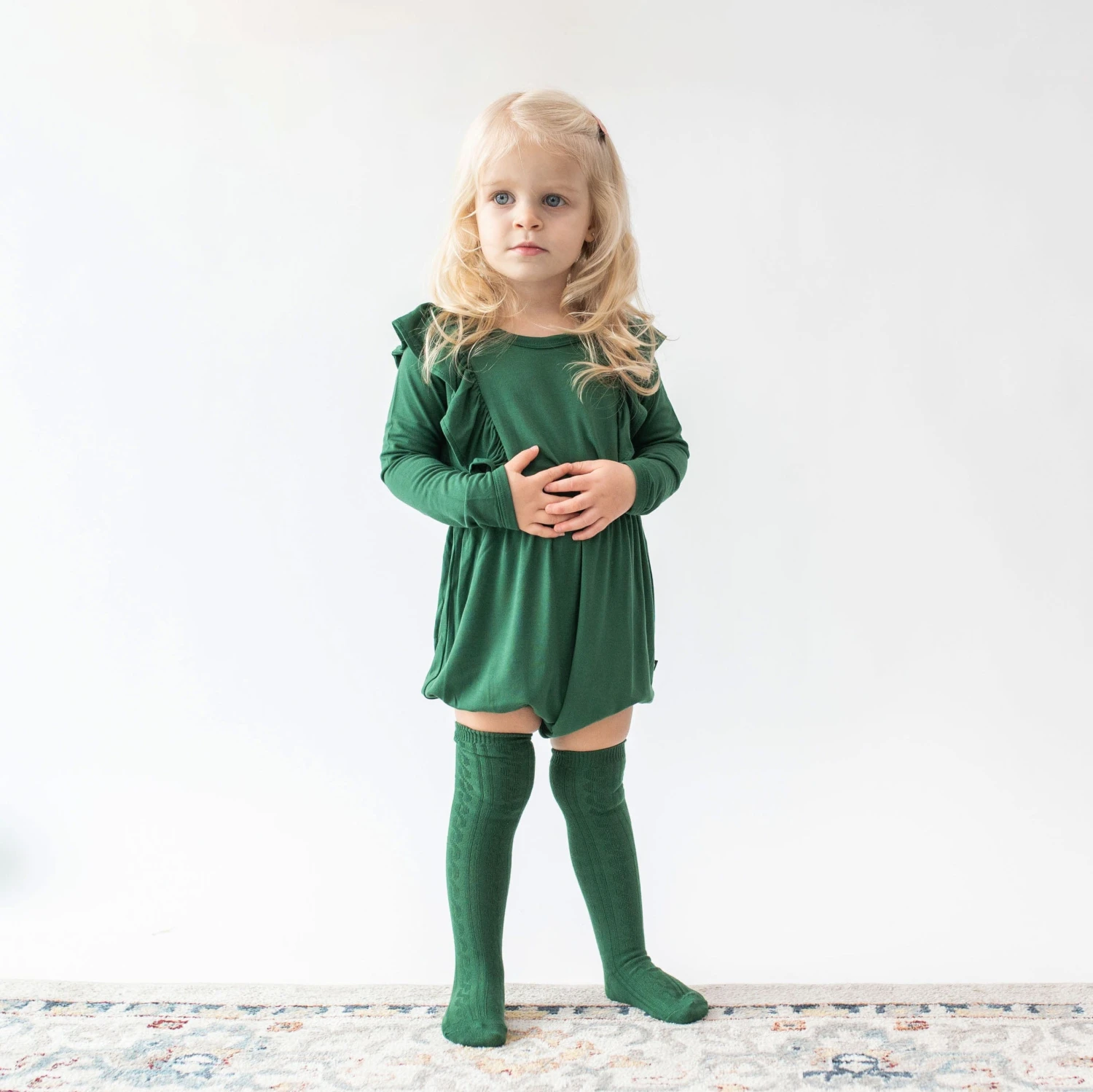 Long Sleeve Bubble Romper In Forest 4 Long Sleeve Bubble Romper In Forest - Image 2