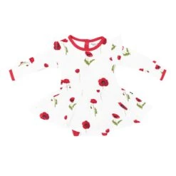 Long Sleeve Twirl Bodysuit Dress In Cloud Poppies