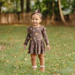 Long Sleeve Twirl Bodysuit Dress In Fungi -Kyte Baby kyte baby ls twirl bodysuit dress long sleeve twirl bodysuit dress in fungi 32591417770095