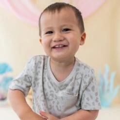 Toddler Crew Neck Tee In Oat Leopard -Kyte Baby kyte baby short sleeve toddler unisex tee toddler crew neck tee in oat leopard 32329607807087