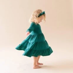 Long Sleeve Tiered Dress In Emerald -Kyte Baby kyte baby toddler long sleeve tiered dress long sleeve tiered dress in emerald 30294998777967