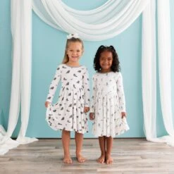 Long Sleeve Twirl Dress In Blue Heron -Kyte Baby kyte baby toddler long sleeve twirl dress long sleeve twirl dress in blue heron 32715451105391