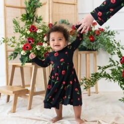 Long Sleeve Twirl Dress In Midnight Poppies -Kyte Baby kyte baby toddler long sleeve twirl dress long sleeve twirl dress in midnight poppies 32550103089263