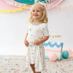 Twirl Dress In Cloud Party -Kyte Baby kyte baby toddler short sleeve twirl dress twirl dress in cloud party 32605510631535