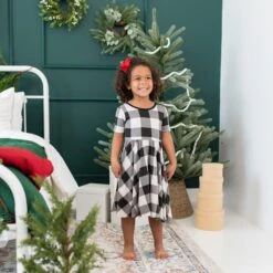 Twirl Dress In Midnight Plaid -Kyte Baby kyte baby toddler short sleeve twirl dress twirl dress in midnight plaid 32575655182447