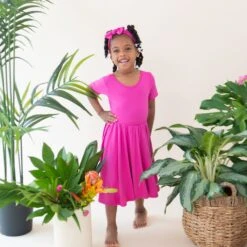 Twirl Dress In Raspberry -Kyte Baby kyte baby toddler short sleeve twirl dress twirl dress in raspberry 32290343026799
