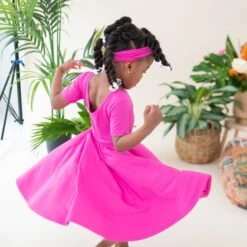 Twirl Dress In Raspberry -Kyte Baby kyte baby toddler short sleeve twirl dress twirl dress in raspberry 32290343059567