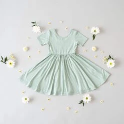 Twirl Dress In Sage -Kyte Baby kyte baby toddler short sleeve twirl dress twirl dress in sage 28224353271919