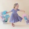 Twirl Dress In Taro Leopard -Kyte Baby kyte baby toddler short sleeve twirl dress twirl dress in taro leopard 32329606824047