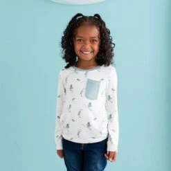 Long Sleeve Toddler Crew Neck Tee In Blue Heron