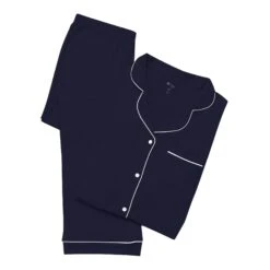 Women's Long Sleeve Pajama Set In Navy With Cloud Trim