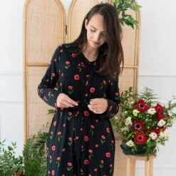 Women’s Lounge Robe In Midnight Poppies -Kyte Baby kyte baby women s lounge robe women s lounge robe in midnight poppies 32547624419439