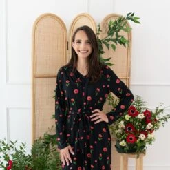 Women’s Lounge Robe In Midnight Poppies -Kyte Baby kyte baby women s lounge robe women s lounge robe in midnight poppies 32547624484975