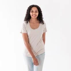 Women's Scoop Neck Tee In Oat -Kyte Baby kyte baby women s scoop neck tee women s scoop neck tee in oat 30859792580719