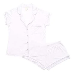 Women’s Short Sleeve Pajama Set In Snow With Storm Trim