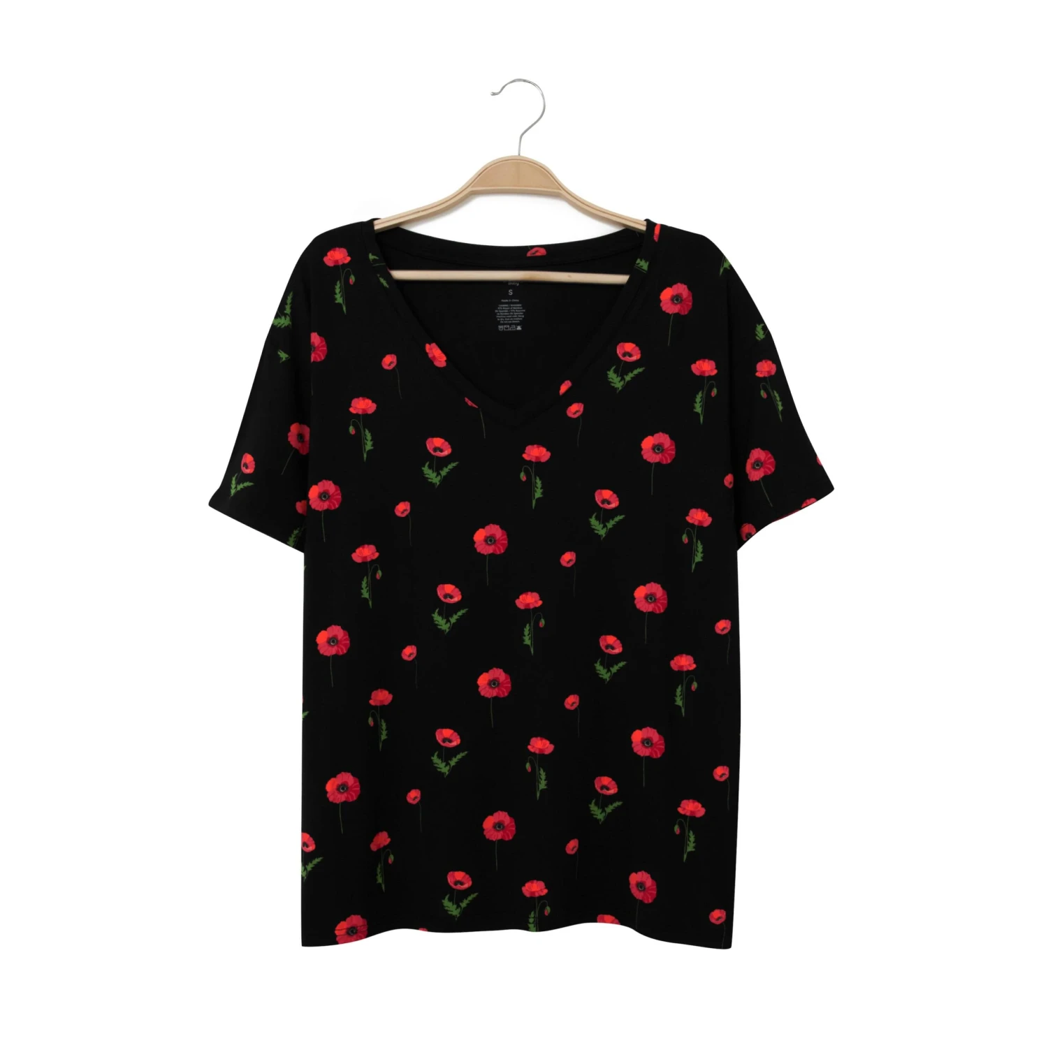 Women’s Relaxed Fit V-Neck In Midnight Poppies 4 Women’s Relaxed Fit V-Neck In Midnight Poppies - Image 2