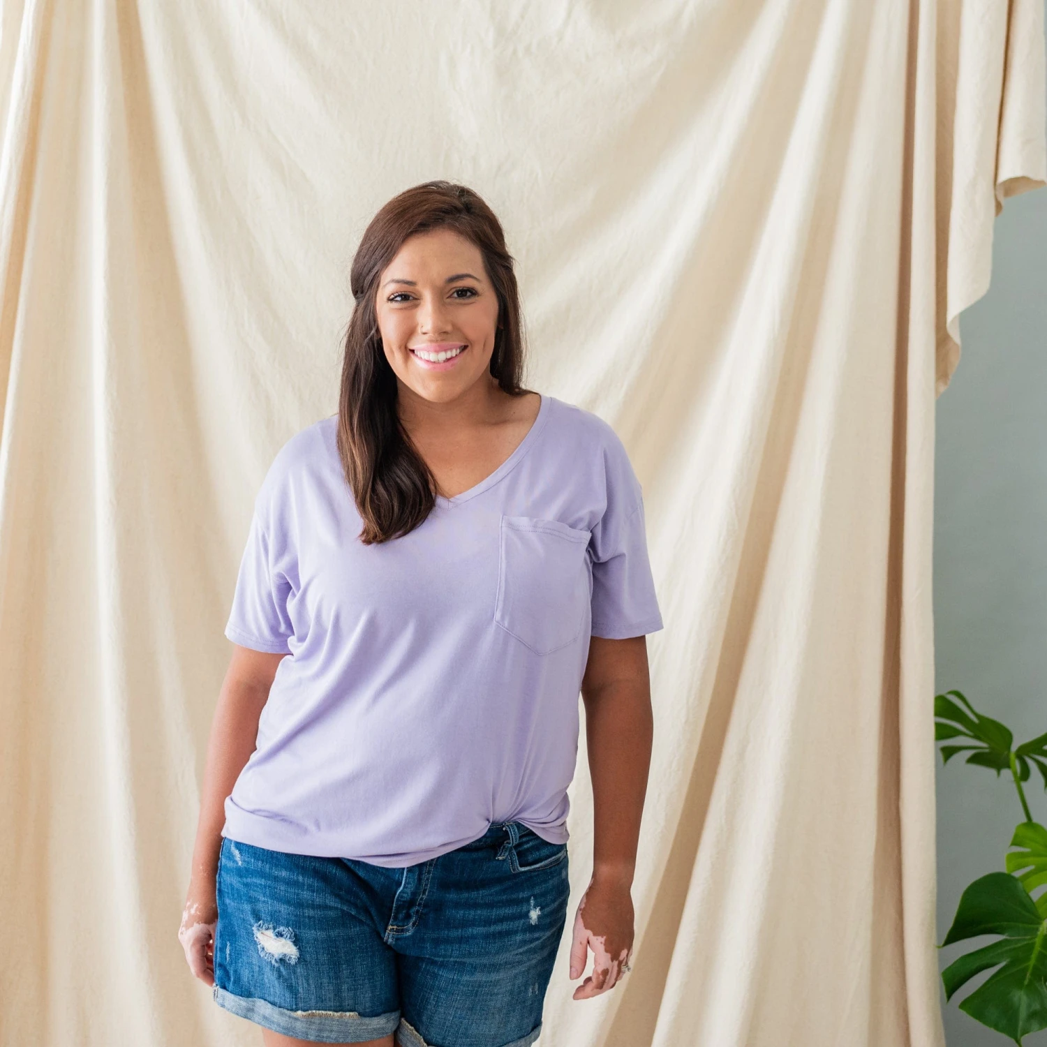 Women’s Relaxed Fit V-Neck In Taro 5 Women’s Relaxed Fit V-Neck In Taro - Image 3