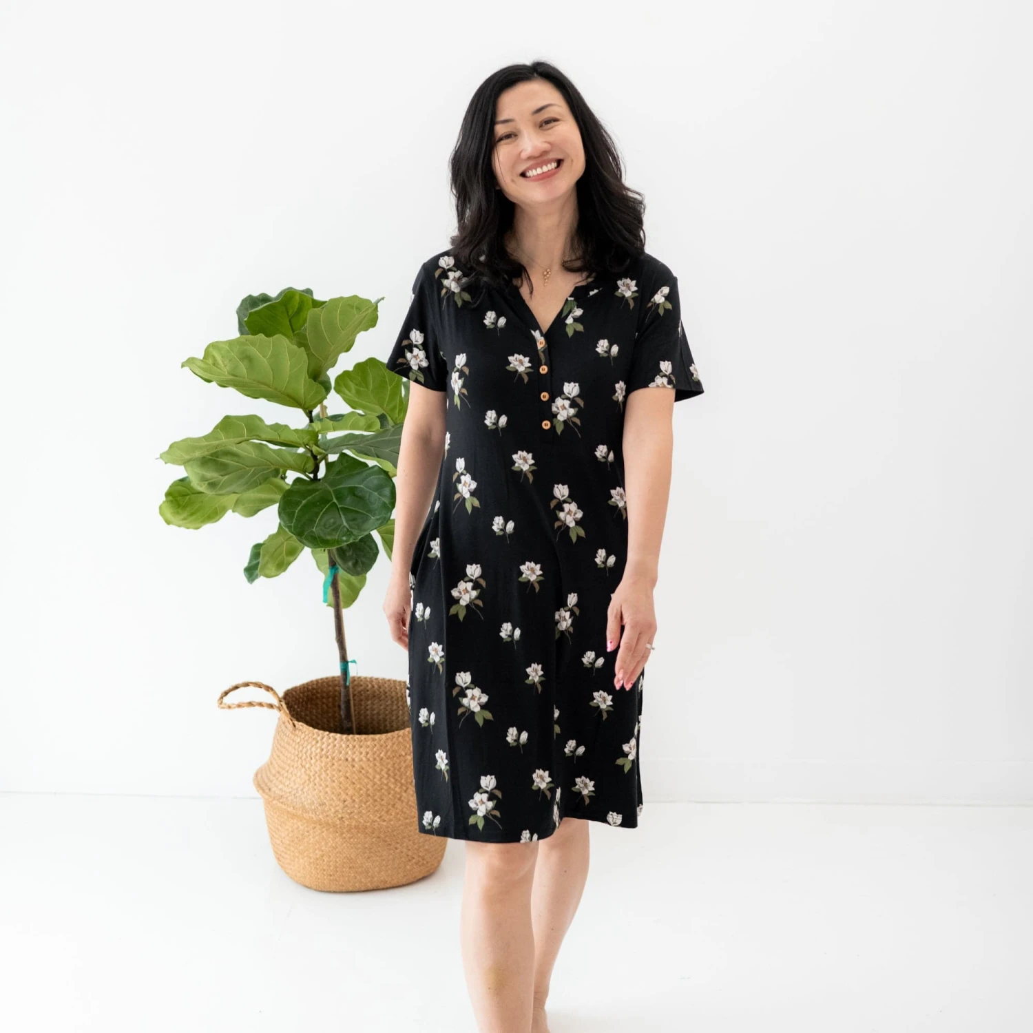 Midi Lounge Dress In Big Midnight Magnolia 3 Midi Lounge Dress In Big Midnight Magnolia