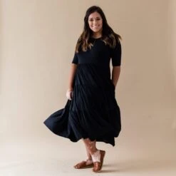 Women’s Tiered Dress In Midnight -Kyte Baby kyte baby womens tiered dress women s long sleeve tiered dress in midnight 30295108780143