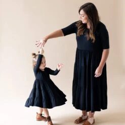 Women’s Tiered Dress In Midnight -Kyte Baby kyte baby womens tiered dress women s long sleeve tiered dress in midnight 30308653170799