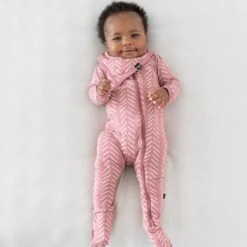 Zippered Footie In Dusty Rose Herringbone -Kyte Baby kyte baby zippered footies zippered footie in dusty rose herringbone 32720817946735