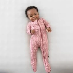 Zippered Footie In Dusty Rose Herringbone -Kyte Baby kyte baby zippered footies zippered footie in dusty rose herringbone 32720818012271