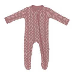 Zippered Footie In Dusty Rose Herringbone