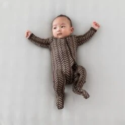 Zippered Footie In Espresso Herringbone -Kyte Baby kyte baby zippered footies zippered footie in espresso herringbone 32720818569327
