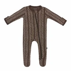 Zippered Footie In Espresso Herringbone