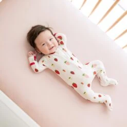 Zippered Footie In Strawberry -Kyte Baby kyte baby zippered footies zippered footie in strawberry 31859708231791