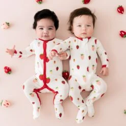 Zippered Footie In Strawberry -Kyte Baby kyte baby zippered footies zippered footie in strawberry 31859708297327