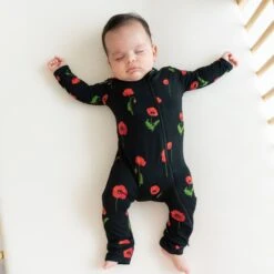 Zippered Romper In Midnight Poppies -Kyte Baby kyte baby zippered rompers zippered romper in midnight poppies 32550080610415