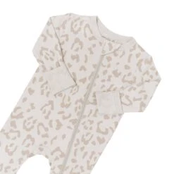 Zippered Romper In Oat Leopard -Kyte Baby kyte baby zippered rompers zippered romper in oat leopard 32326619889775
