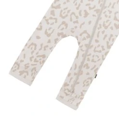 Zippered Romper In Oat Leopard -Kyte Baby kyte baby zippered rompers zippered romper in oat leopard 32326619922543