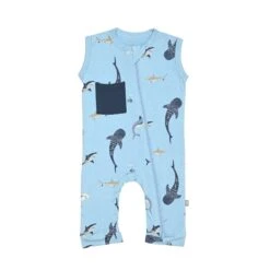Zippered Sleeveless Romper In Stream Shark